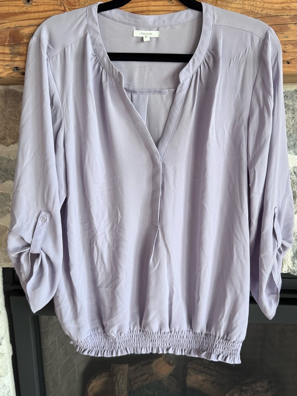 Maurices Lavender Pullover V-Neck Roll-Tab Blouse